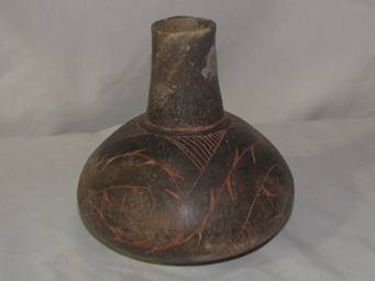 Item BM-26: Caddo Bottle with unique engraved design lined in red pigment